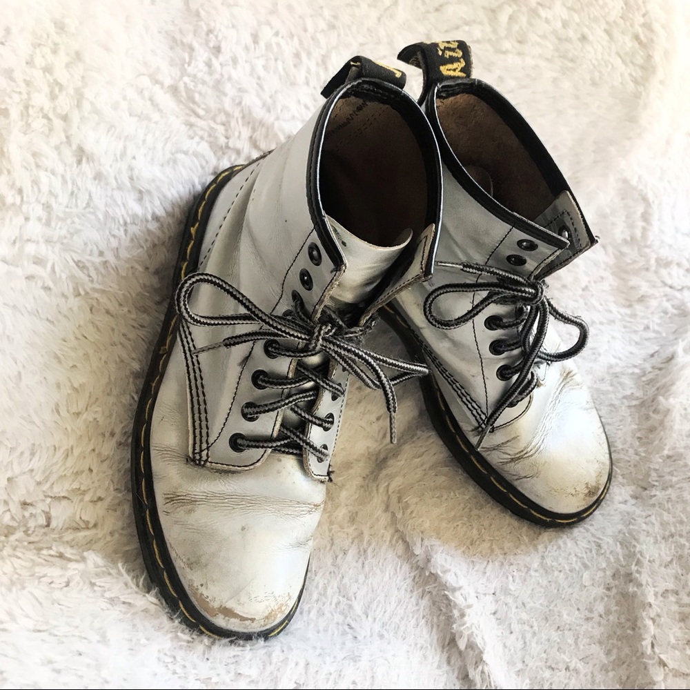 Worn Metallic Silver Made in England Dr. Martens